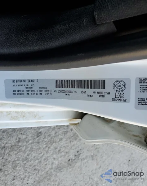 2015 Chrysler 200 C z USA, uszkodzony, nr VIN 1C3CCCCGXFN703815